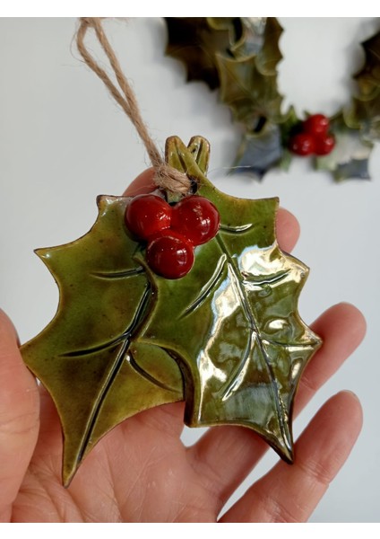 El Yapımı Seramik Çam Ağacı Süsü 5 Li Set