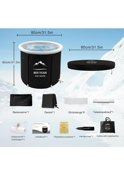 Bin Yuan Buz Küveti Yetişkinler Için Katlanabilir Küvet, Şişme Açık Soğuk Dalma Küveti, Ayaklı Küvet, Duş Kabini Için Spa Küveti