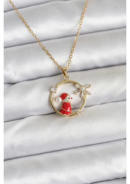316L Çelik Zincir Gold Zirkon Taşlı Yılbaşı Tema Kadın Kolye