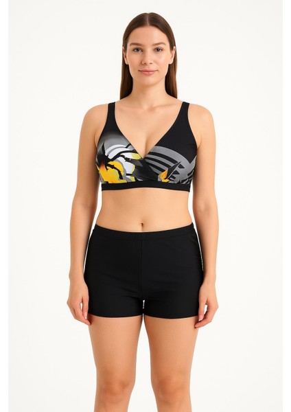 Kadın Şortlu Tankini Takımı – Çiçek Desenli Üst & Siyah Şort Alt- 1206 fırsatları