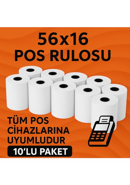 56X16 Yazar Kasa Pos Rulosu 10 Adet Rulo - 1 Paket fiyatları