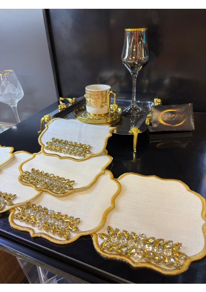 6'lı Gold Taşlı Sunum Peçetesi, Kahve Yanı Peçetesi, Kokteyl Peçetesi