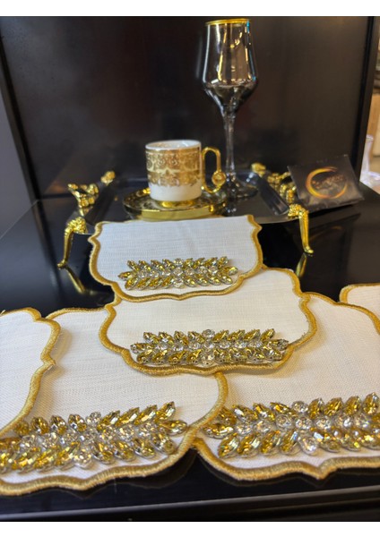 6'lı Gold Taşlı Sunum Peçetesi, Kahve Yanı Peçetesi, Kokteyl Peçetesi modelleri