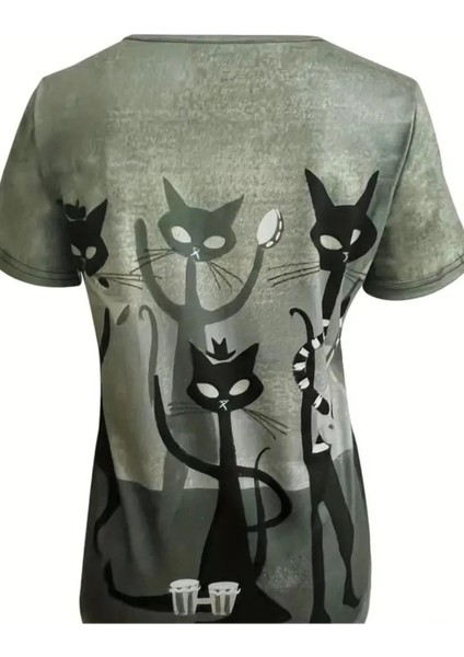 Siyah Kedi Desenli Salaş Dokuma Bluz fiyatları