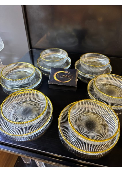 Çizgilikibar Kaseli Gold Yaldızlı Çerez Takımı 6 KİŞİLİK12 Parça Çerezlik