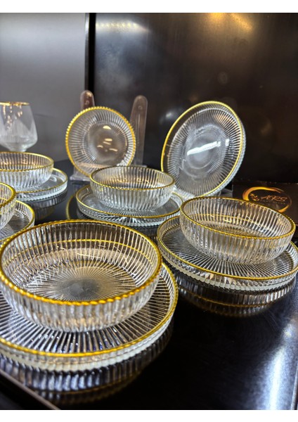 Çizgilikibar Kaseli Gold Yaldızlı Çerez Takımı 6 KİŞİLİK12 Parça Çerezlik modelleri