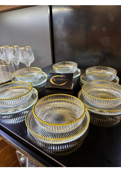 Çizgilikibar Kaseli Gold Yaldızlı Çerez Takımı 6 KİŞİLİK12 Parça Çerezlik fırsatları