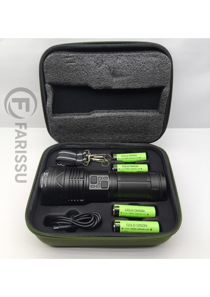 OR-G501: Geceyi Gündüze Çeviren 3 Km Menzilli Dev Projektör Fener (Powerbank Özellikli Full Set)