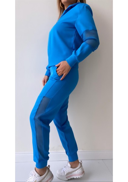 File Detaylı Kapüşonlu Eşofman Takımı Mavi fiyatları