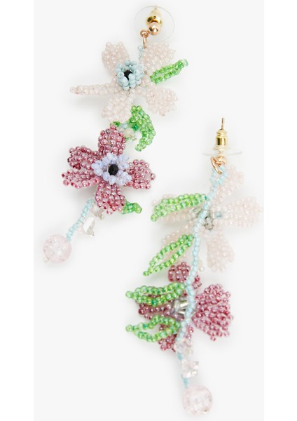 Büyük Boy Çok Renkli Sallantılı Boncuklu Çiçekli Küpe fiyatları