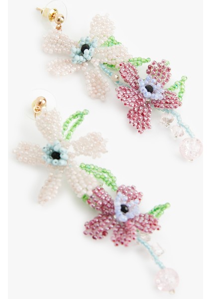 Büyük Boy Çok Renkli Sallantılı Boncuklu Çiçekli Küpe modelleri