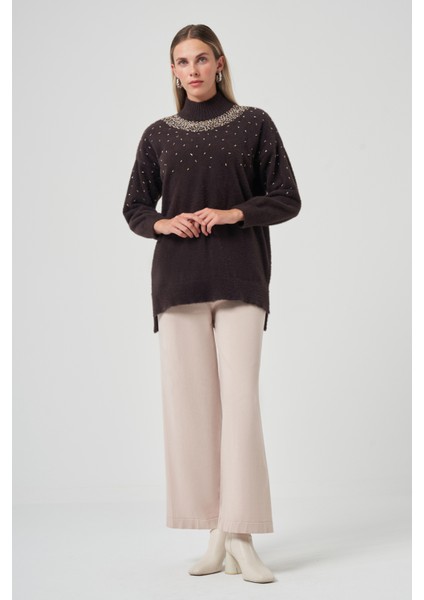 Boncuk Işlemeli Angora Kazak 7003 Acı Kahve fırsatları