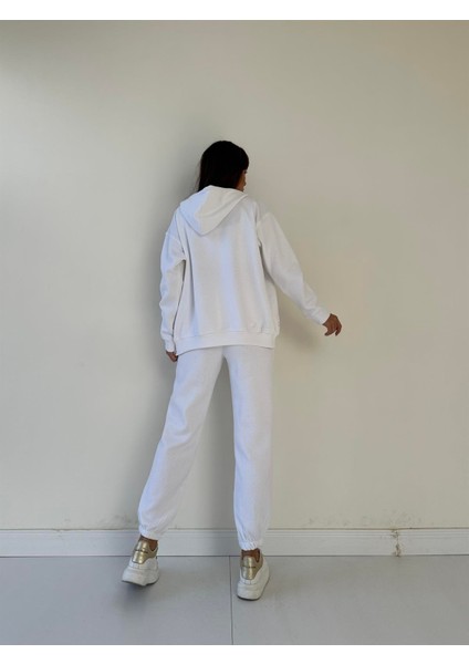 Paçası Lastikli Üç Iplik Eşofman Altı Ekru