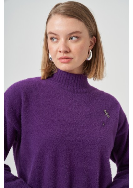 Angora Kazak Çıkartılabilir Broşlu 7000 Mor