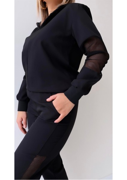 File Detaylı Kapüşonlu Eşofman Takımı Siyah fiyatları