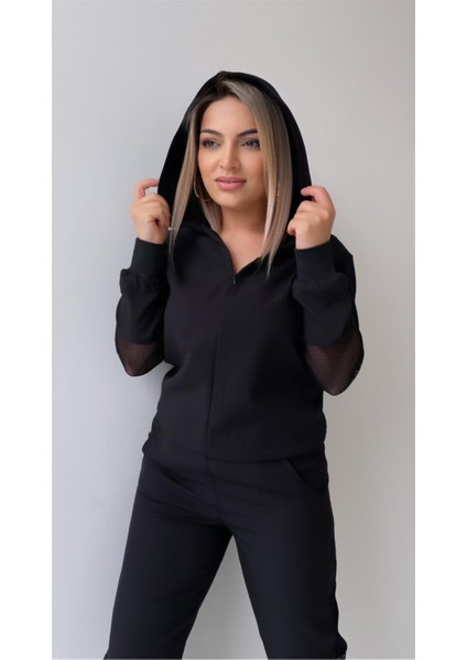 File Detaylı Kapüşonlu Eşofman Takımı Siyah fırsatları