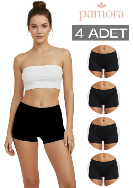 Kadın Boxer 4’lü Set – Pamuklu, Iz Yapmaz ve Nefes Alan Kumaş – Siyah Renk