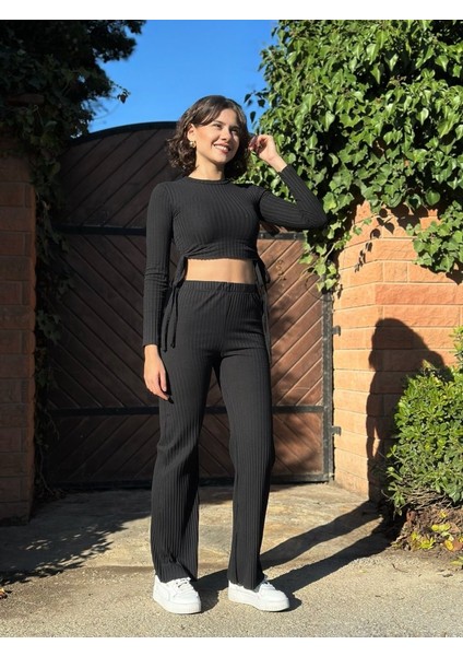 Kadın Yandan Bağlamalı Geniş Paçalı Fitil Kaşkorse Ikili Takım modelleri