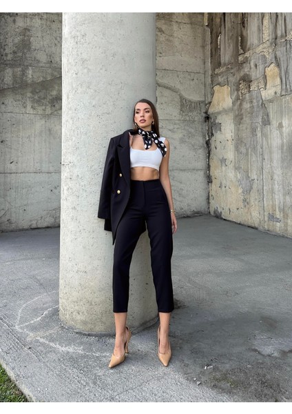 Pensli Yüksek Bel Kumaş Pantolon Siyah modelleri