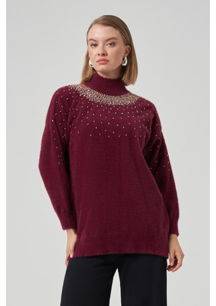 Boncuk Işlemeli Angora Kazak 7003 Bordo fiyatları