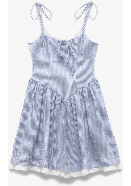 Fiyonklu Bağcıklı Yaka Ip Askılı Çizgili Mini Elbise fırsatları