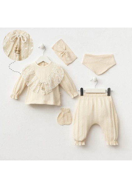 Bej Renk Bebek Zıbın Seti 6 Parça 7083