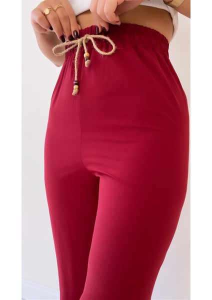 Ayrobin Keten Rahat Pantolon Bordo modelleri
