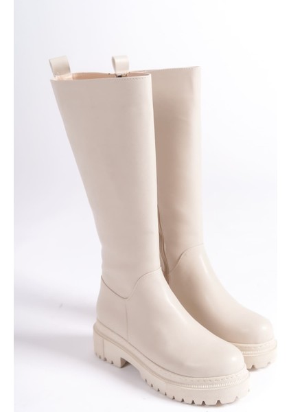 Mıra Bağcıksız Fermuarlı Ortopedik Taban Kadın Çizme Ckt - Krem indirimleri