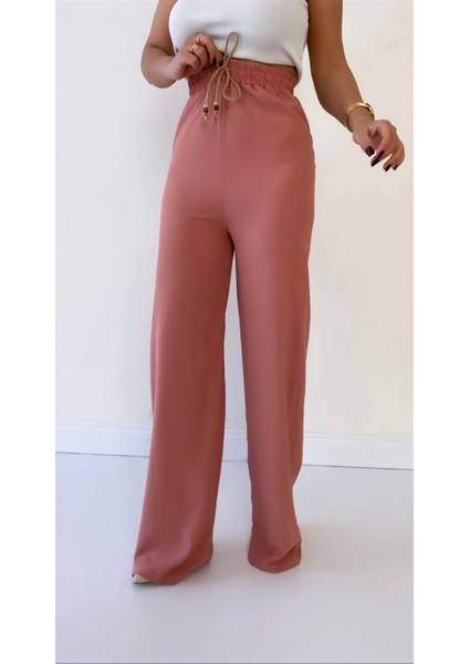 Ayrobin Keten Rahat Pantolon Gül Kurusu