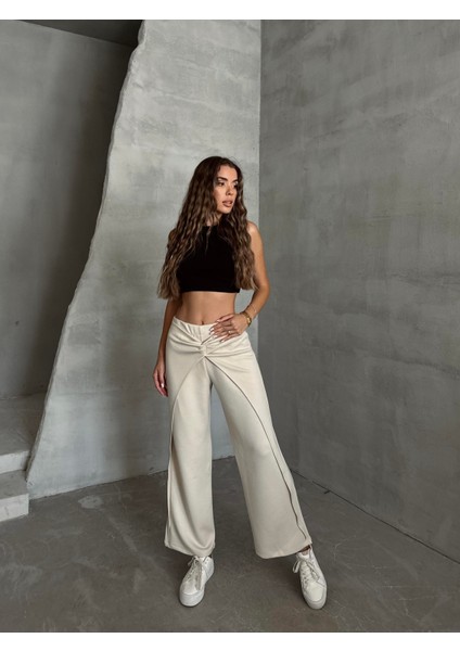Bel Detaylı Salaş Pantolon Taş