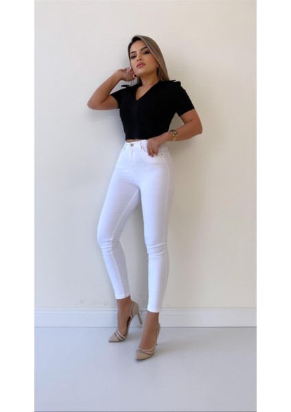 Toparlayıcı Skinny Jean Ekru