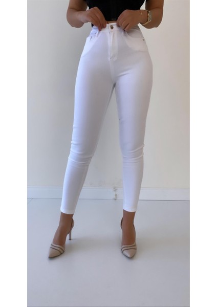 Toparlayıcı Skinny Jean Ekru