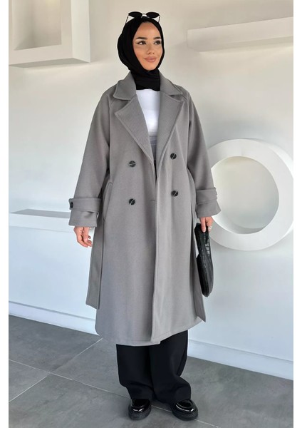 Kendinden Desenli Bel Kuşaklı Tesettür Kaban P-00019458 fiyatları