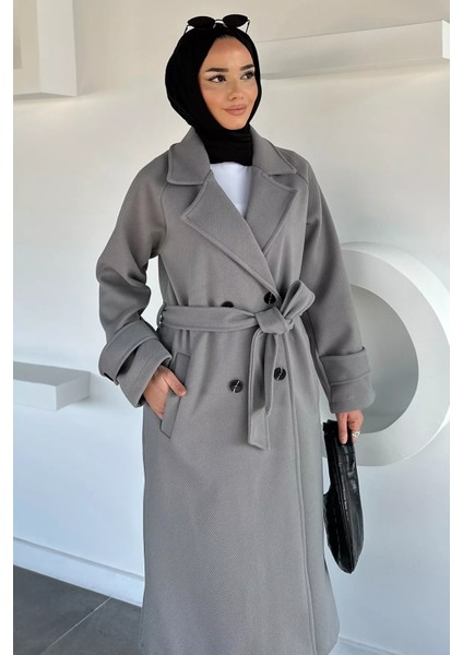 Kendinden Desenli Bel Kuşaklı Tesettür Kaban P-00019458 modelleri