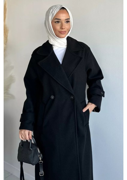 Kruvaze Yaka Çift Cepli Tesettür Kaşe Kaban P-00019463 fiyatları