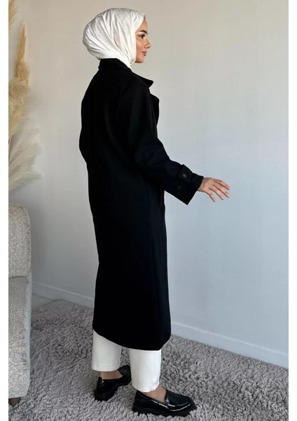 Kruvaze Yaka Çift Cepli Tesettür Kaşe Kaban P-00019463 indirimleri