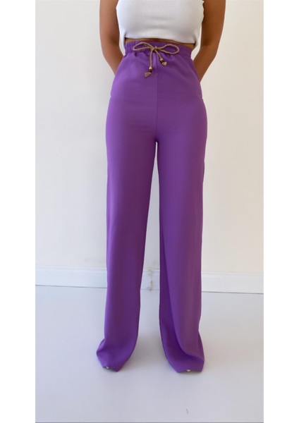 Ayrobin Keten Rahat Pantolon Lila