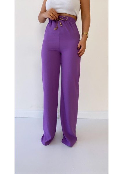 Ayrobin Keten Rahat Pantolon Lila