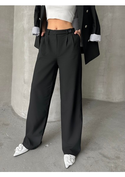 Kemer Detaylı Bol Pantolon Siyah modelleri