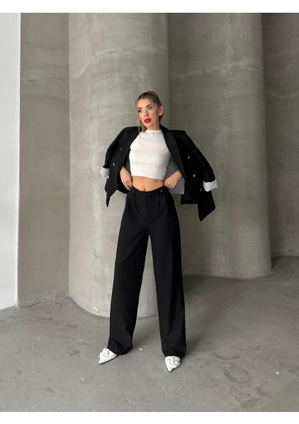 Kemer Detaylı Bol Pantolon Siyah