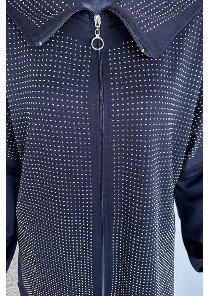 Ön Boydan Fermuarlı Taş Işlemeli Tunik Bel Lastikli Pantolon Tesettür Ikili Takım P-00019392 indirimleri