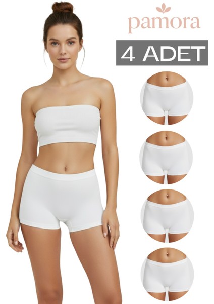 Kadın Boxer 4’lü Set – Pamuklu, Iz Yapmaz ve Nefes Alan Kumaş – Beyaz Renk