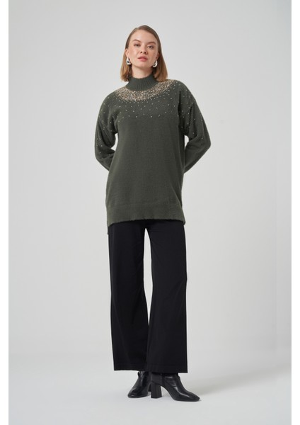 Boncuk Işlemeli Angora Kazak 7003 Haki indirimleri