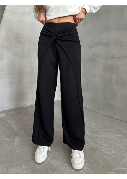 Bel Detaylı Salaş Pantolon Siyah