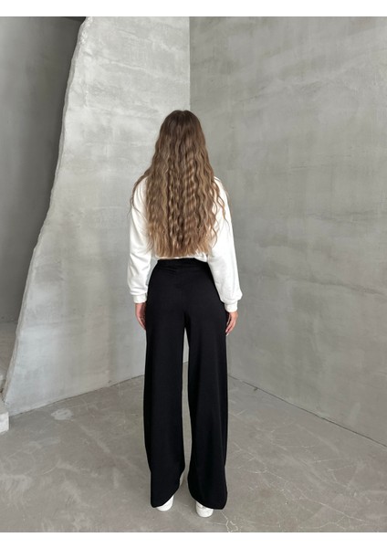 Bel Detaylı Salaş Pantolon Siyah