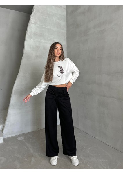 Bel Detaylı Salaş Pantolon Siyah