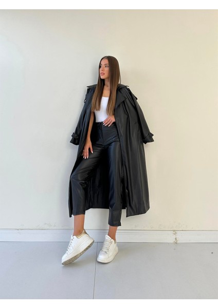 Pens Detay Deri Pantolon Siyah modelleri