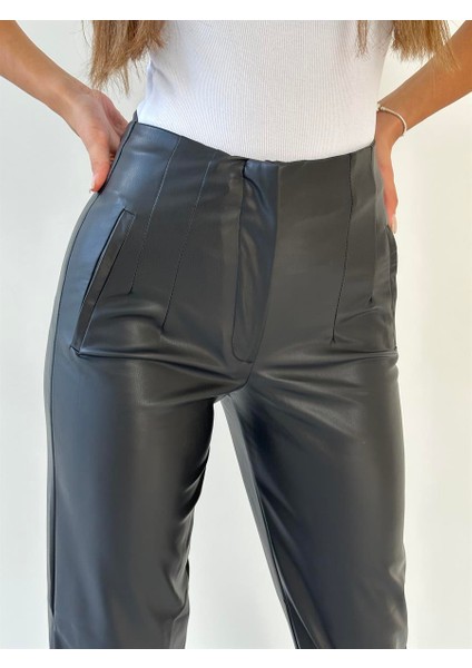 Pens Detay Deri Pantolon Siyah fırsatları