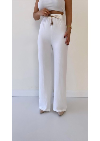 Ayrobin Keten Rahat Pantolon Ekru