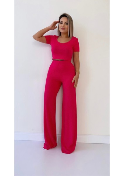 Kaşkorse Fit Gösteren Döküm Pantolon Fuşya modelleri